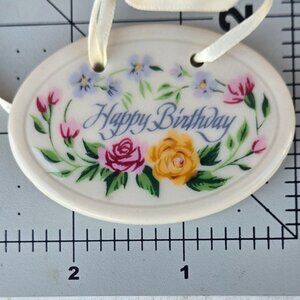 Longaberger Pottery Happy Birthday Floral Oval Basket Tie On Charm Vintage 1990s